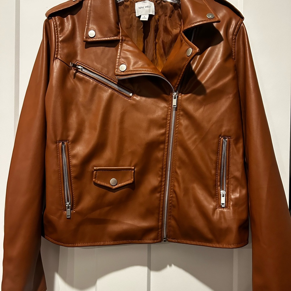 Nine West Faux-Leather Moto Jacket Brown Size L *Excellent condition* - Picture 2 of 4